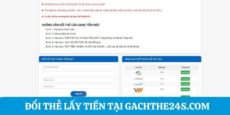 Đổi thẻ lấy tiền tại Gachthe24s.com